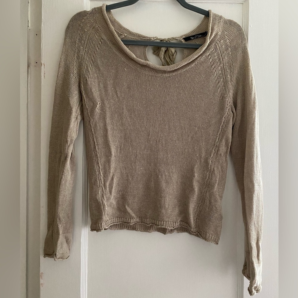 NIC + ZOE Beige Wide-neck Sweater Top
